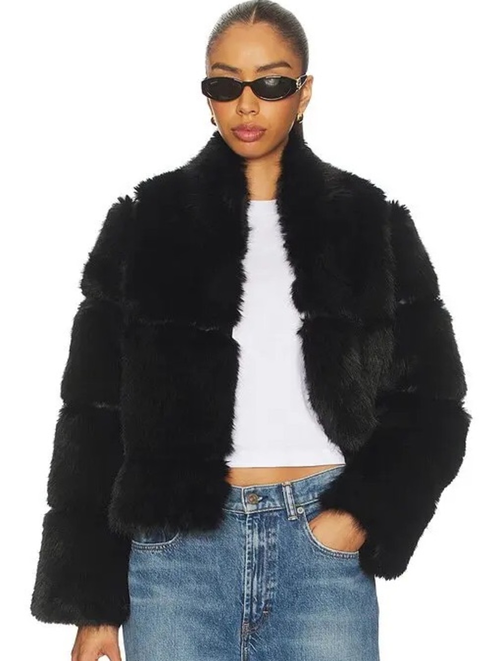 Apparis Sai Black Faux-Fur Short Coat